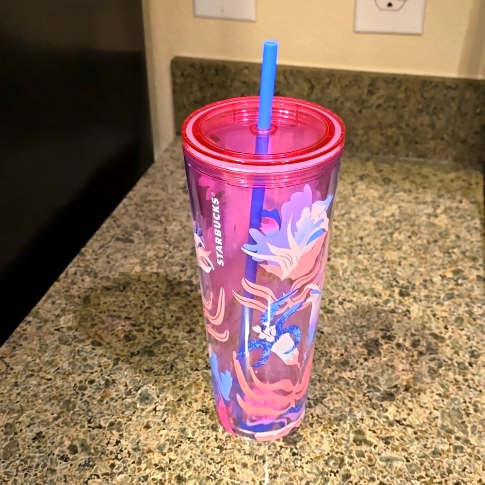 Starbucks 24oz Pink & Blue Floral Tumbler NWT